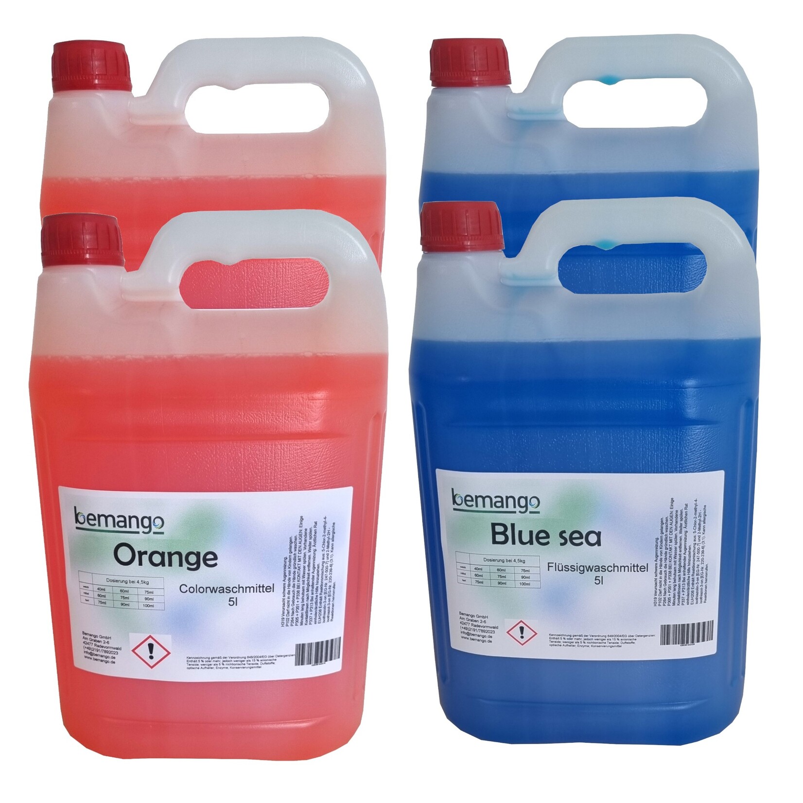 Bemango Kombipaket Flüssigwaschmittel 2x5l Orange und 2x5l Blue