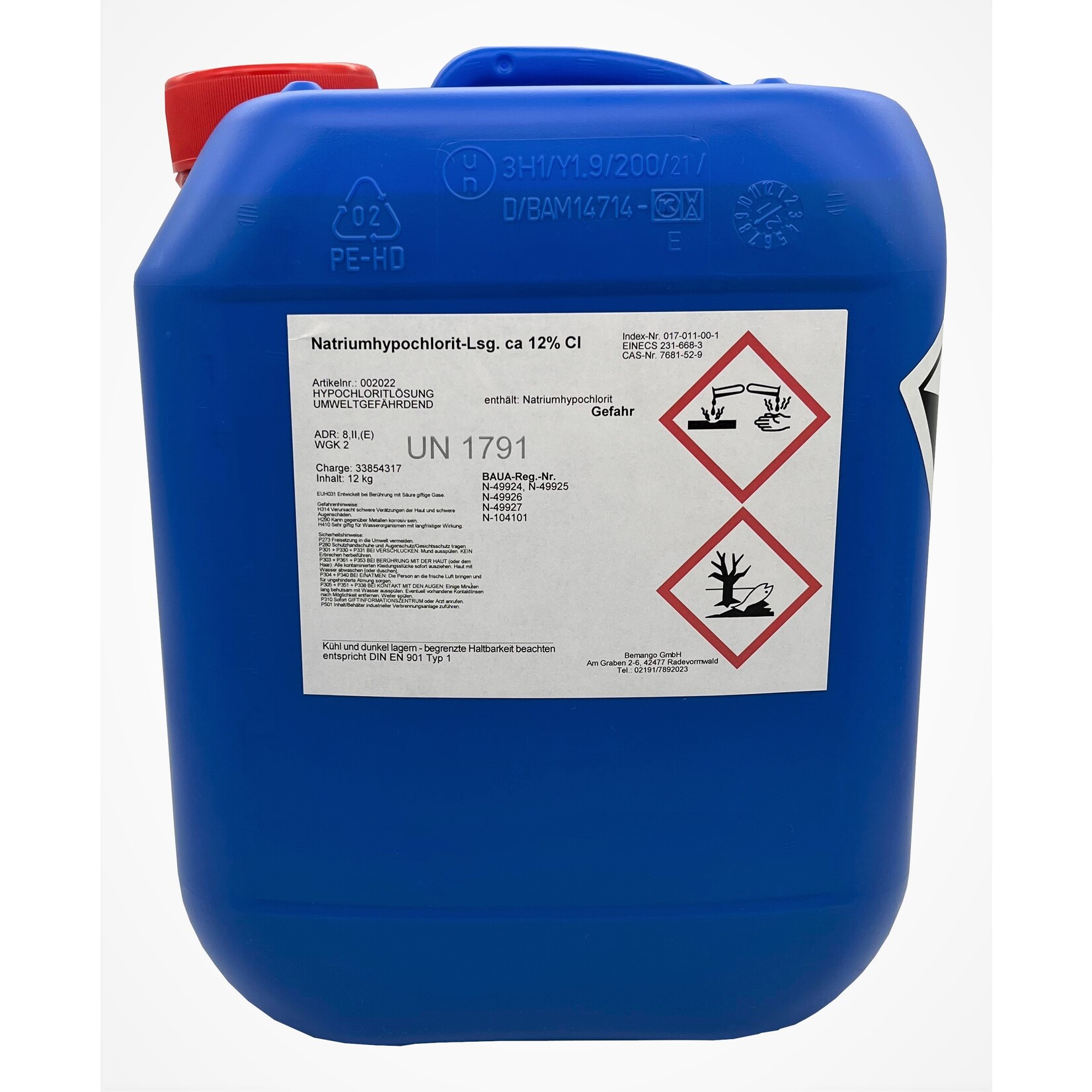 Bemango Chlorbleiche Natriumhypochloritlösung 12% im 2x10 Liter Kanister