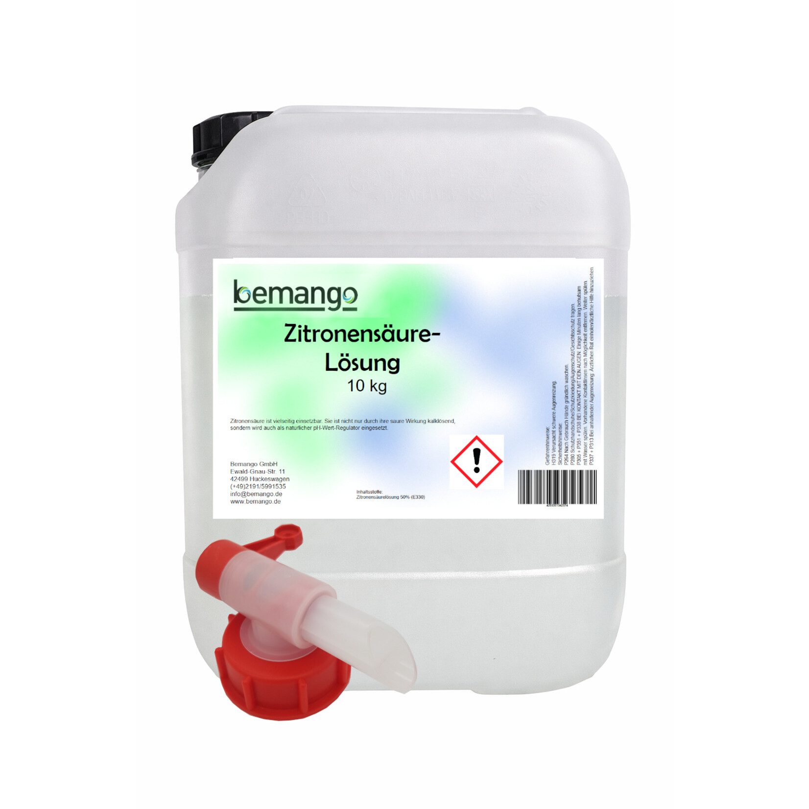 Willkommen bei Bemango – Qualität für Haushalt, Handwerk & Industrie Zitronensäure, 50%, flüssig, 10kg Kanister mit Hahn DIN51/23