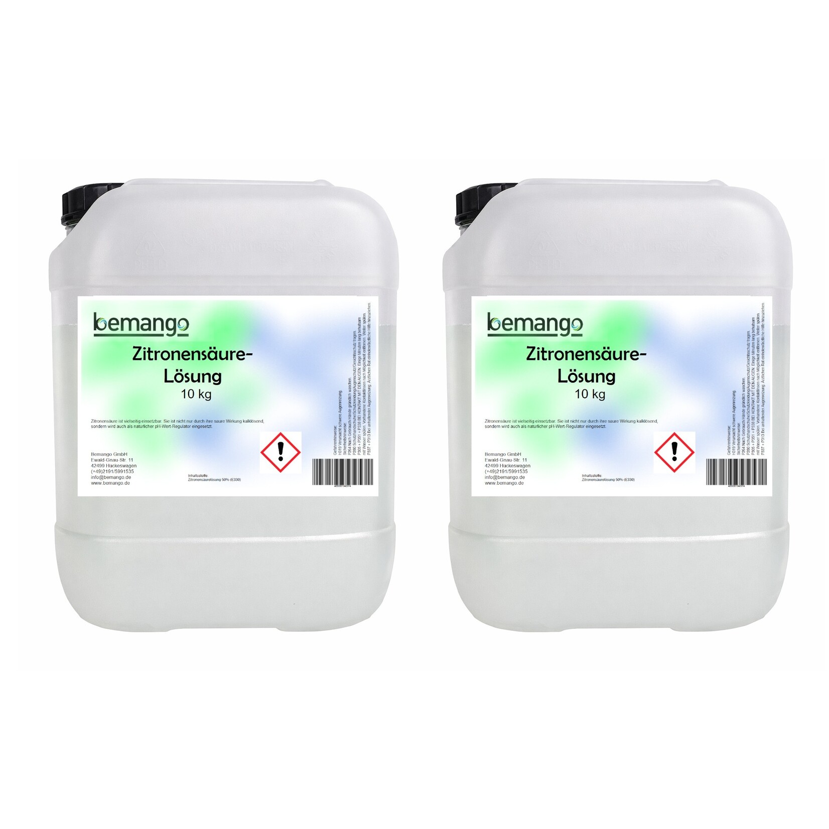 Willkommen bei Bemango – Qualität für Haushalt, Handwerk & Industrie Zitronensäure, 50%, flüssig, 2x10kg Kanister mit Hahn
