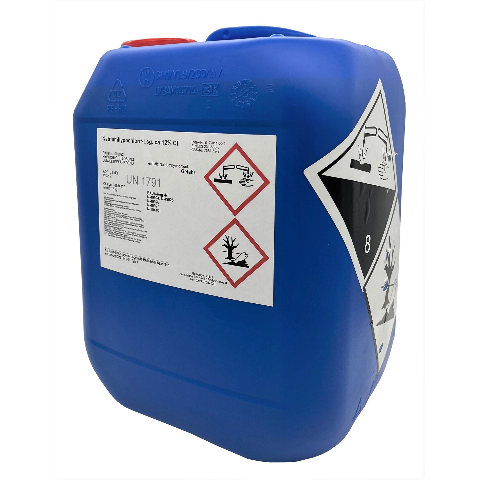 Bemango Chlorbleiche Natriumhypochloritlösung 12% 2x10 Liter mit Dosierhahn