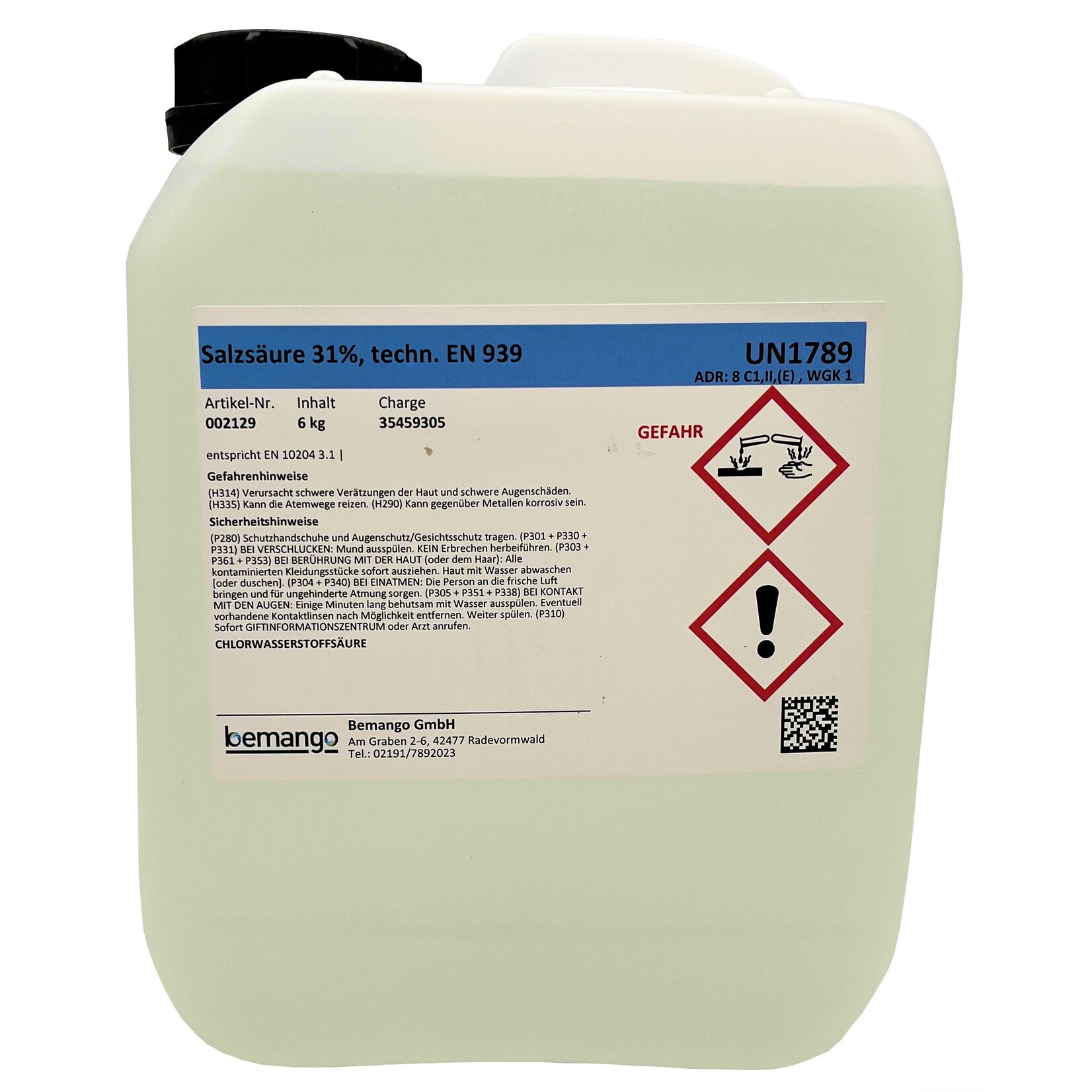 Bemango Salzsäure 31% technisch im 2x6kg-Kanister