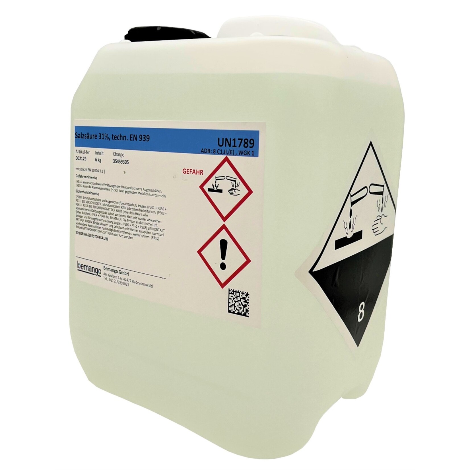 Bemango Salzsäure 31% technisch im 6kg-Kanister plus 1 Ablasshahn DIN51/23