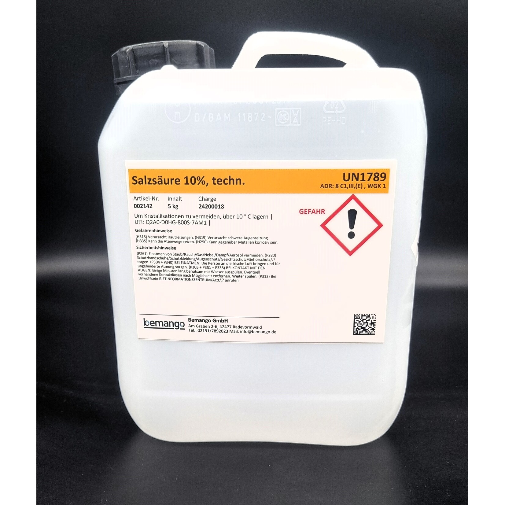 Bemango Salzsäure 10% technisch im 5kg-Kanister plus 1 Ablasshahn DIN51/23