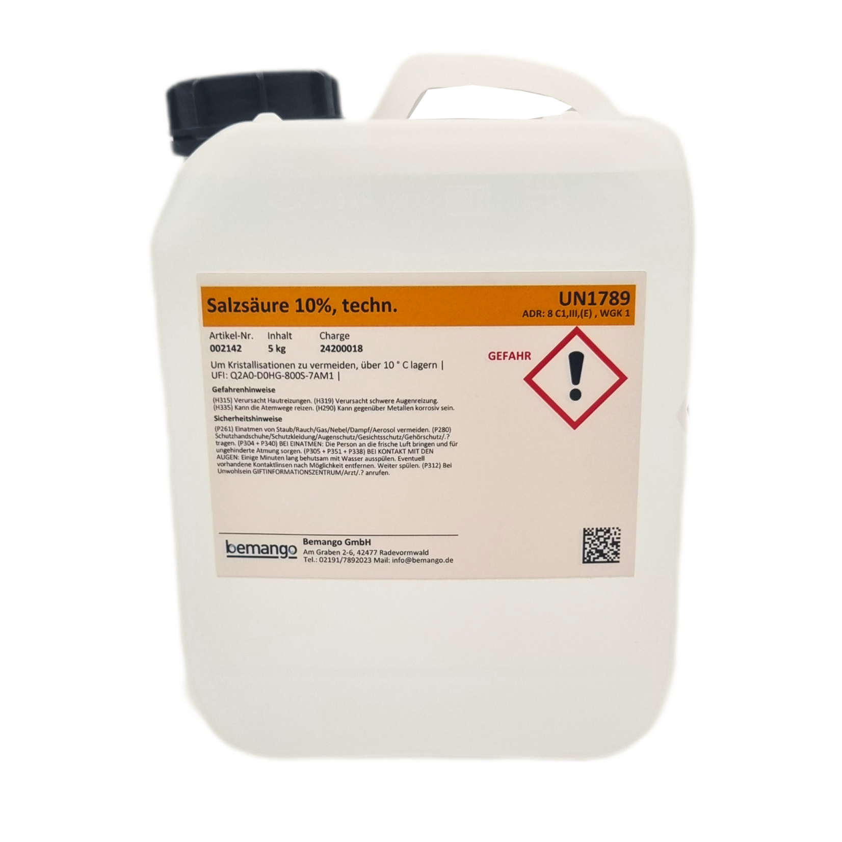 Bemango Salzsäure 10% technisch im 5kg-Kanister plus 1 Ablasshahn DIN51/23