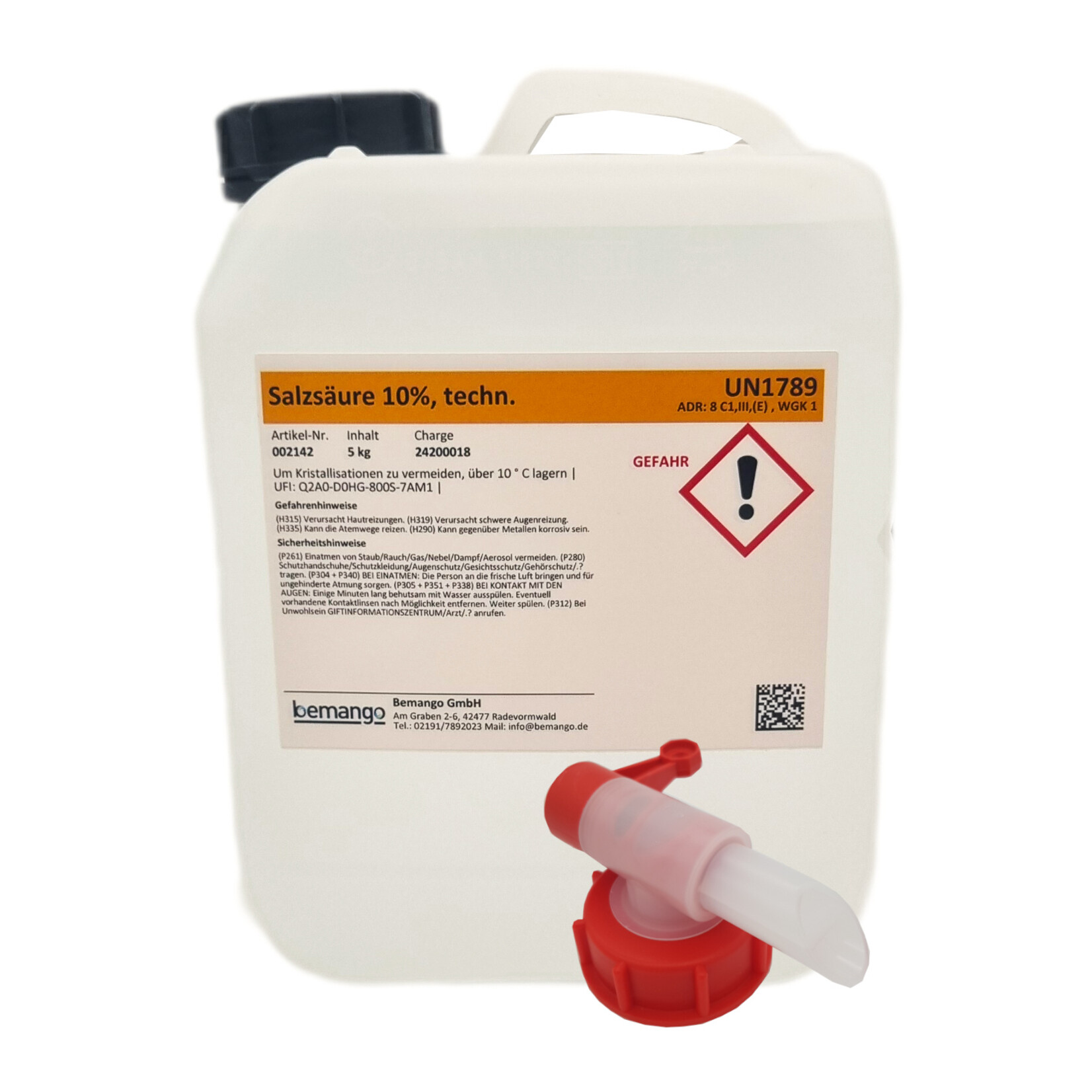 Bemango Salzsäure 10% technisch im 5kg-Kanister plus 1 Ablasshahn DIN51/23