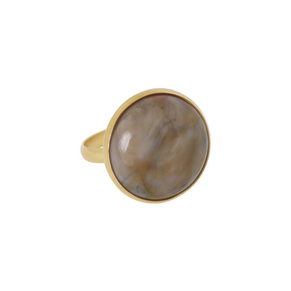 Ellen Beekmans Ring met grote gemstone medium / beige-cognac