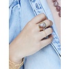 Ring met grote gemstone medium / beige-cognac
