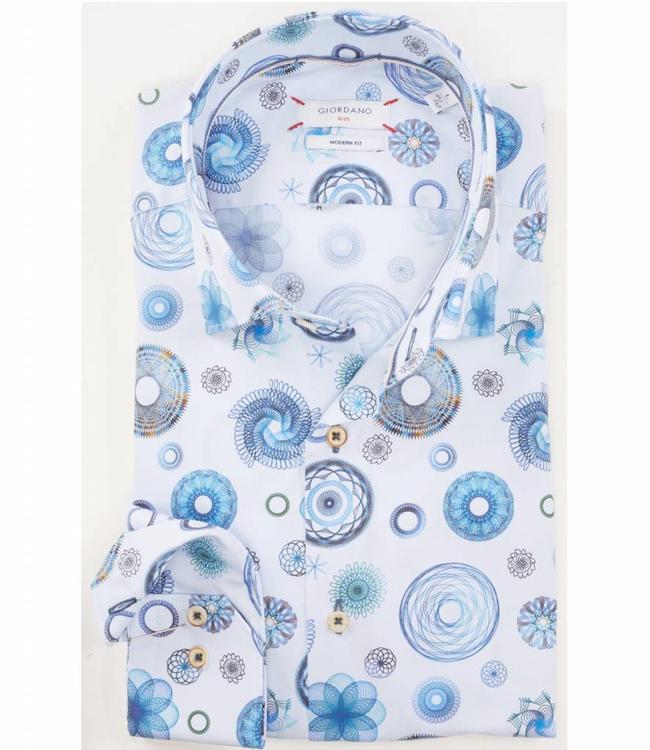 retro print overhemd blauw-witte cirkel print 1knoops wide spread