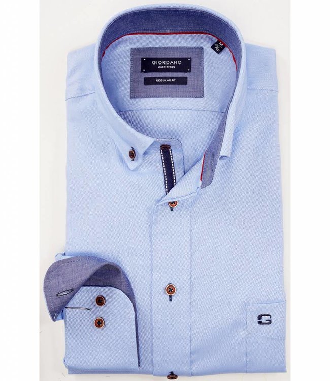 lichtblauw overhemd oxford 1knoops button down bruine knopen