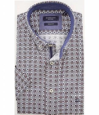 Giordano Regular Fit wit overhemd korte mouw blauw-bruine print