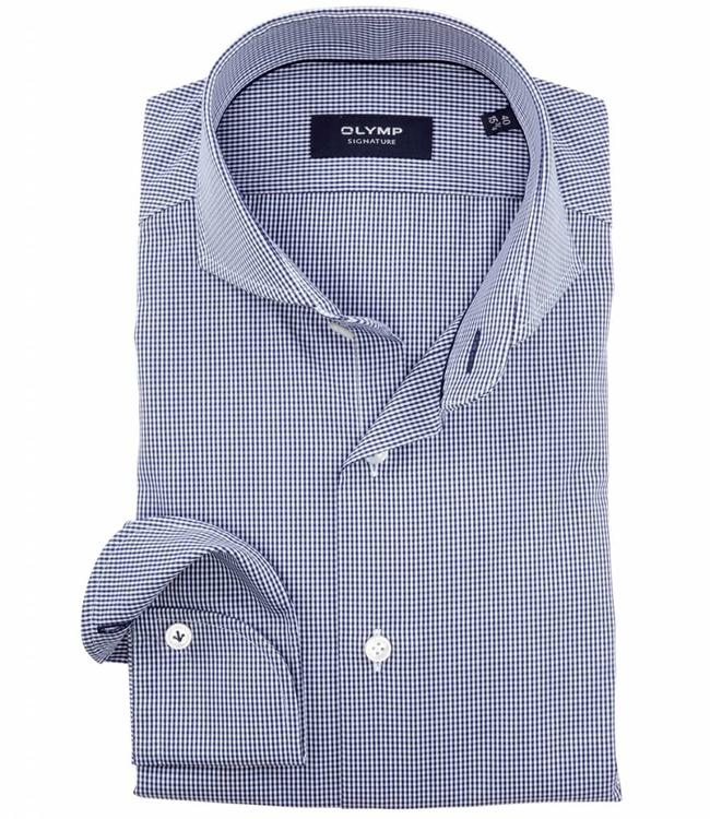 Olymp blauw-wit Signature strijkvrij overhemd poplin ruitje