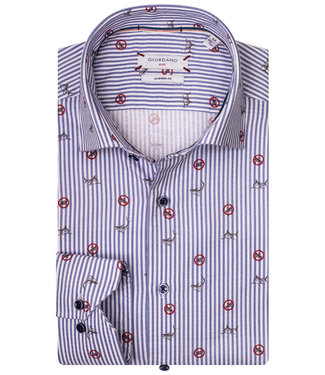 Giordano Blue modern fit overhemd blauw-wit met ingeweven haaien print