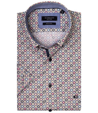 Giordano Regular Fit Regular Fit overhemd korte mouw wit met lichtblauw-groen-rood-olijfgroen bloemen print