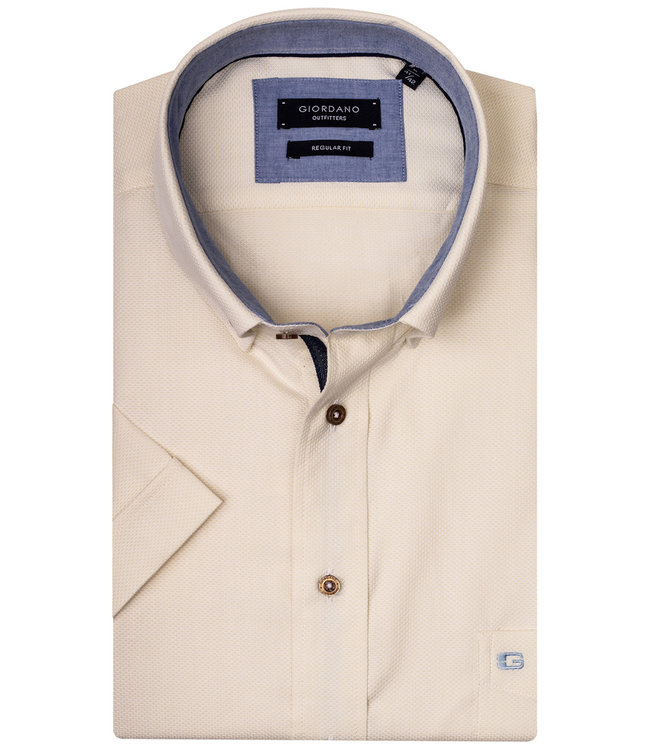 Regular Fit heren overhemd korte mouw geel structuur 1knoops button down met borstzak