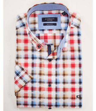 korte mouw overhemd speciaal ruitje werkje beige-bruin-rood-donkerblauw-lichtblauw
