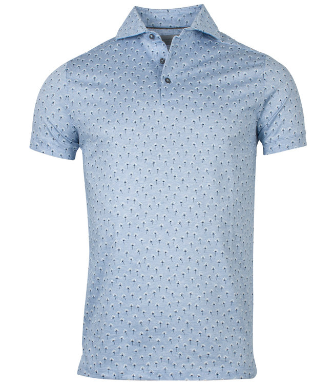 Thomas Maine 9152TM778-61 heren polo lichtblauw met witte bloemen print 1knoops cut away 100 procent