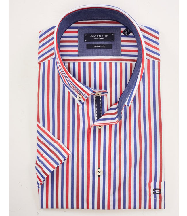 Ijdelheid escaleren Leger Giordano overhemd korte mouw streep rood-wit-blauw button down -  Shirtsupplier.nl