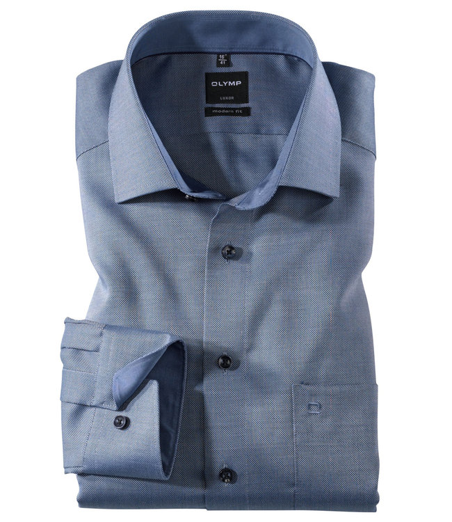 Olymp 0400 64 18 donkerblauw structuur strijkvrij borstzak