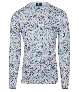 lichtgrijs ronde hals heren trui met tutti colori bloemenprint