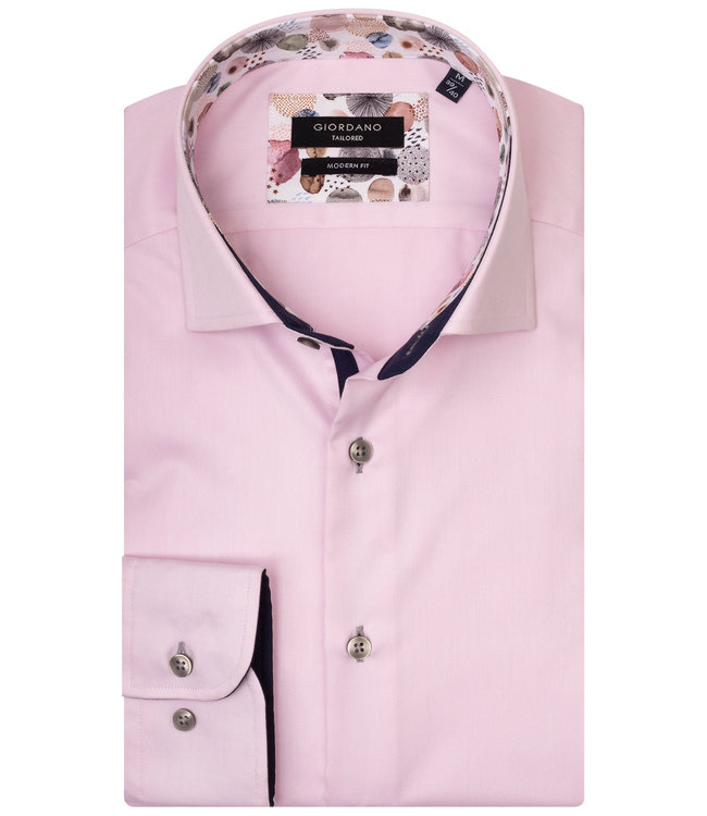 heren overhemd lichtroze met bollen print aan de binnenkant van de boord en manchetten met bruine knopen 100 procent katoen