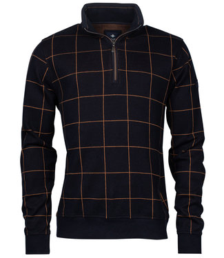 donkerblauw met bruin grote ruit met donkerblauw ritsje