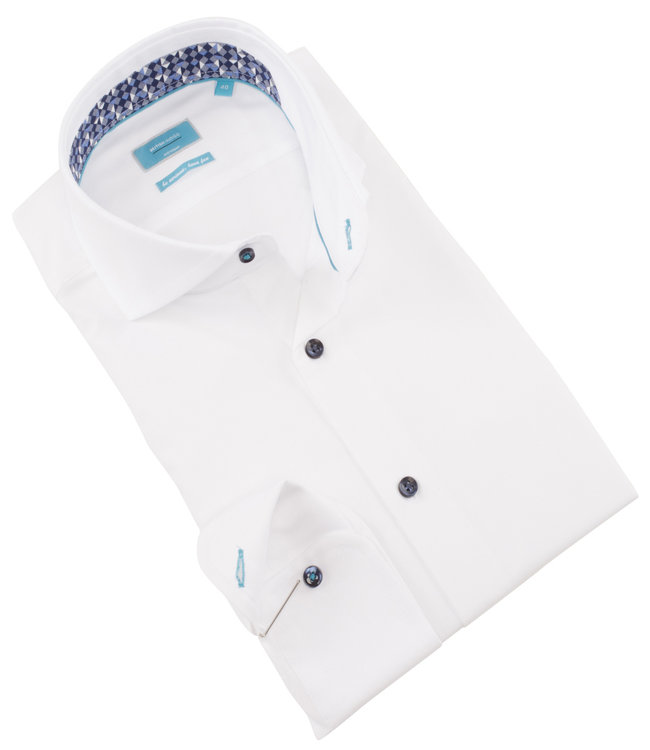 heren overhemd wit 1knoops cut away met donkerblauwe knopen