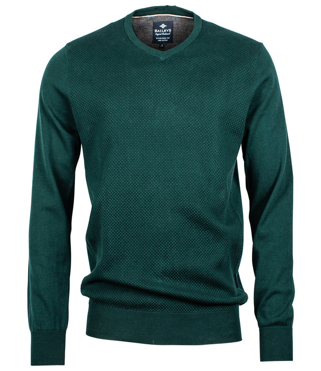 flessengroen katoenen v-hals heren trui met structuur 100 procent katoen 12gg, structure knit front panel