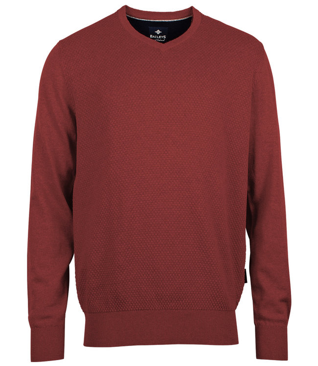 new red katoenen v-hals heren trui met structuur 100 procent katoen 12gg, structure knit front panel