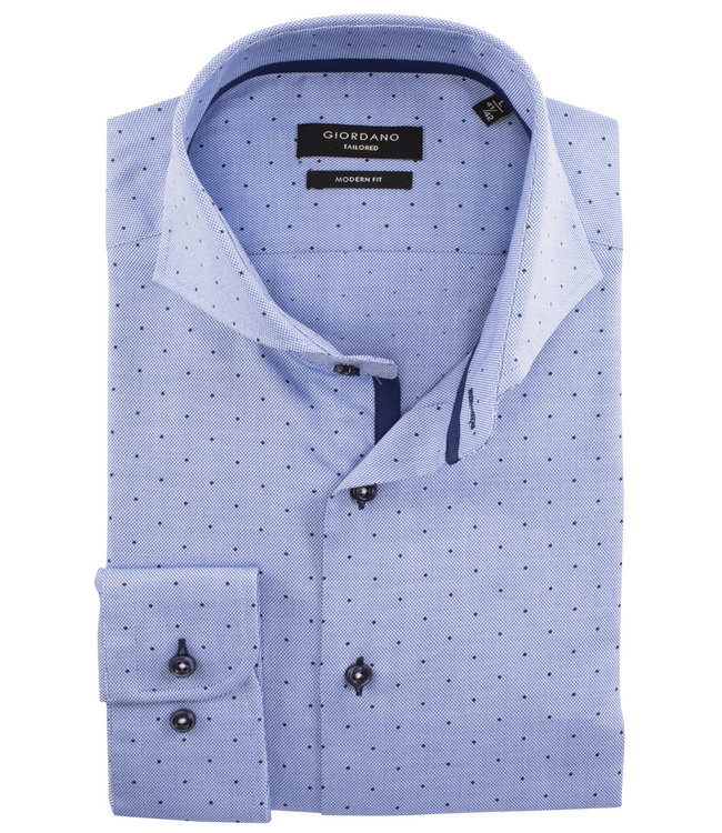 heren overhemd blauw met donkerblauwe print 1knoops cut away 100 procent katoen