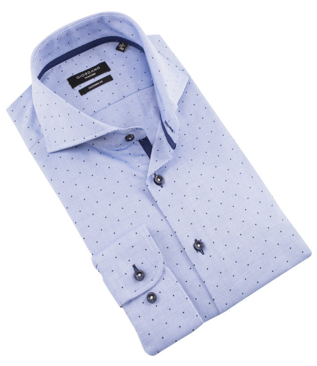 heren overhemd blauw met donkerblauwe print 1knoops cut away 100 procent katoen