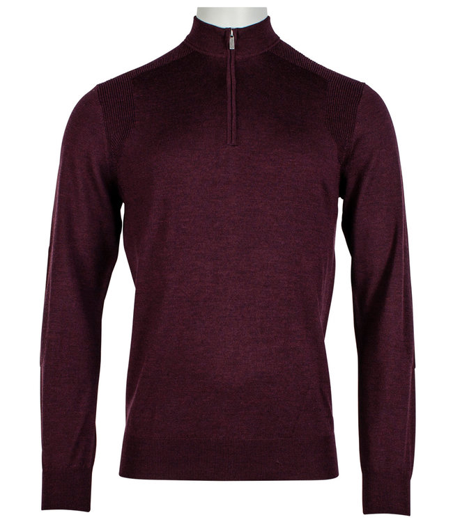Thomas Maine heren zipper 100 procent merino wol bordeaux rood 14gg, single knit, structure on shoulders & elbow