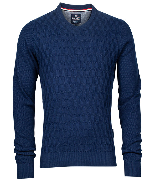 heren v-hals trui kobalt petrol met structuur 100 procent katoen