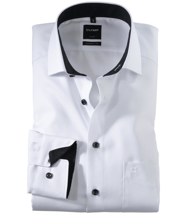 Olymp 0400 64 00  Olymp strijkvrij overhemd wit structuur strijkvrij katoen borstzak