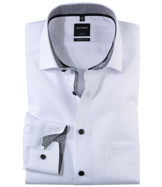 Allergie verkenner Bijzettafeltje heren overhemd wit met zwart contrast en zwarte knopen katoen -  Shirtsupplier.nl
