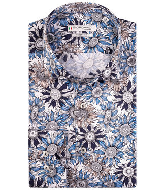 Giordano Tailored zonnebloem print wit-lichtblauw-donkerblauw-beige