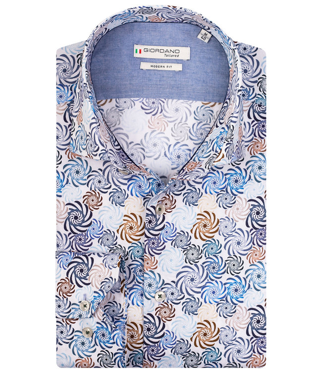 107856-60 heren overhemd tutti colori multicolour bloemen print bruin-blauw-lichtblauw 1knoops wide spread 100 procent katoen