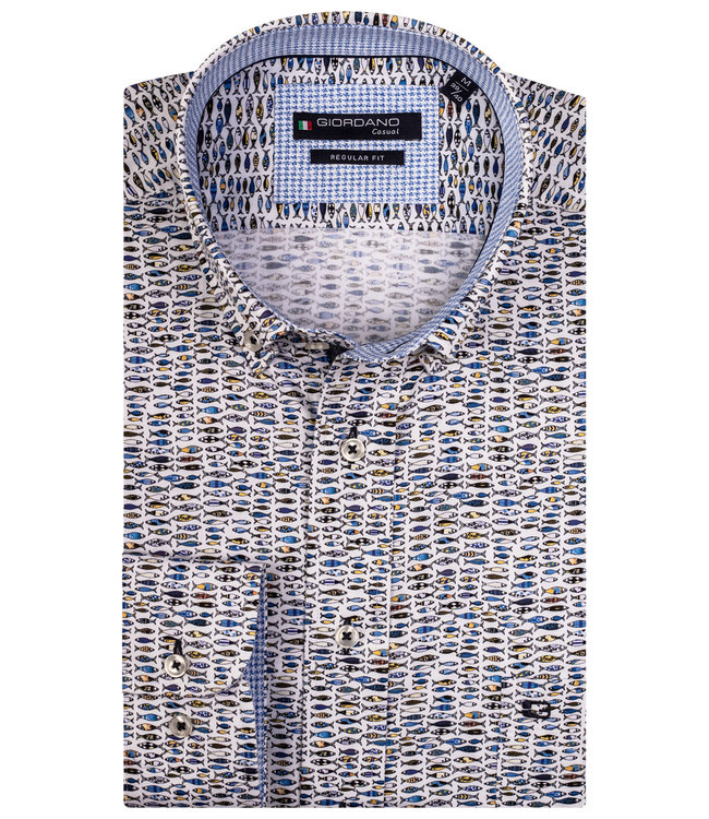 Giordano Regular Fit wit met blauw-geel vissen print