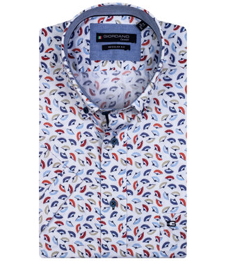 Giordano Regular Fit wit met blauw-lichtblauw-beige-rood waaier print