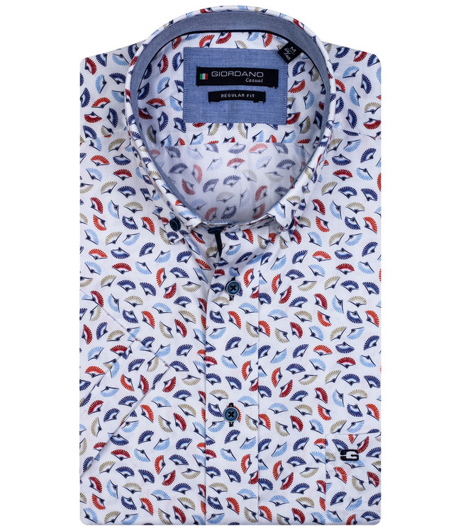 overhemd korte mouw wit met blauw-lichtblauw-beige-rood print - Shirtsupplier.nl
