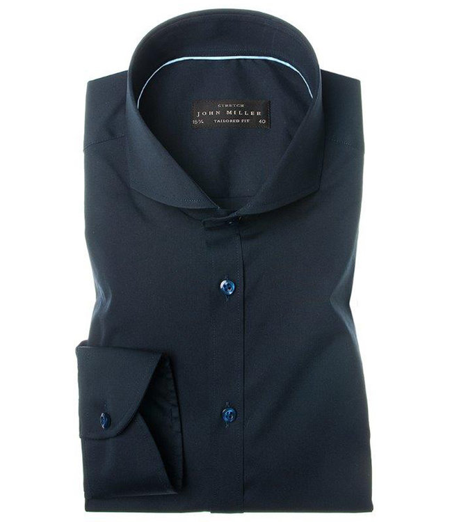 John Miller 5336512 190 heren overhemd tailored fit nieuwe pasvorm donkerblauw 1knoops cut away
