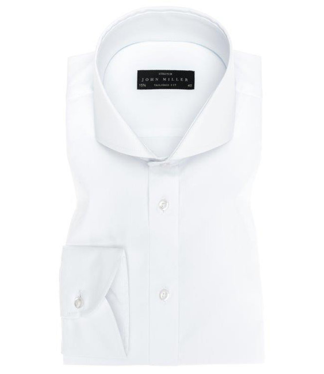 John Miller 5336512 910 heren overhemd tailored fit nieuwe pasvorm wit 1knoops cut away