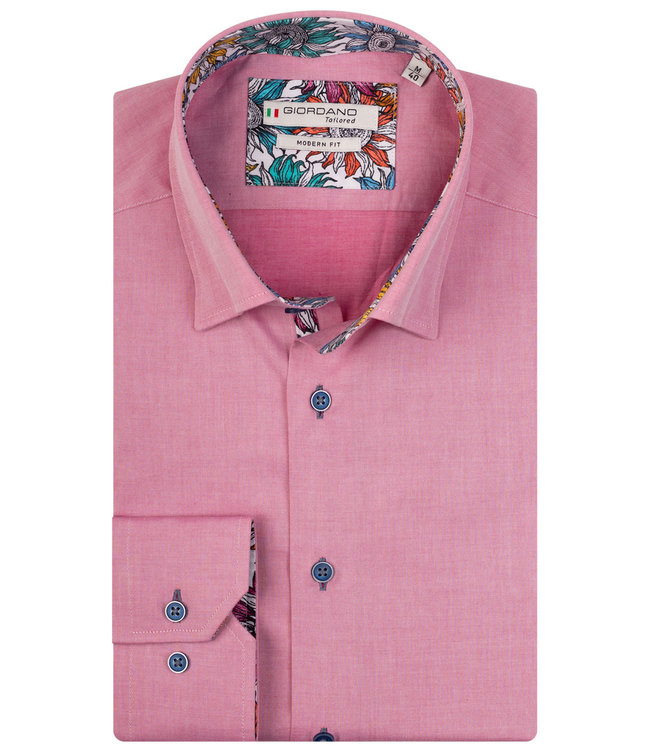 heren overhemd roodroze met donkerblauwe knopen 1knoops button under