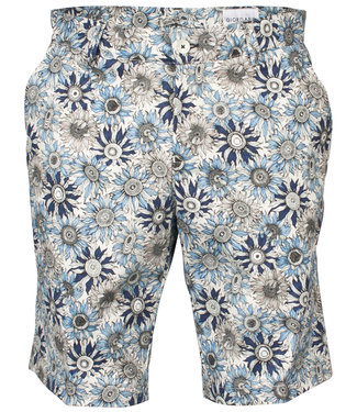 korte broek blauw donkerblauw zonnebloem print