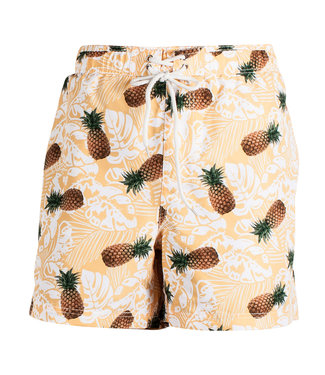 heren zwembroek geel-wit bloemen met ananas print