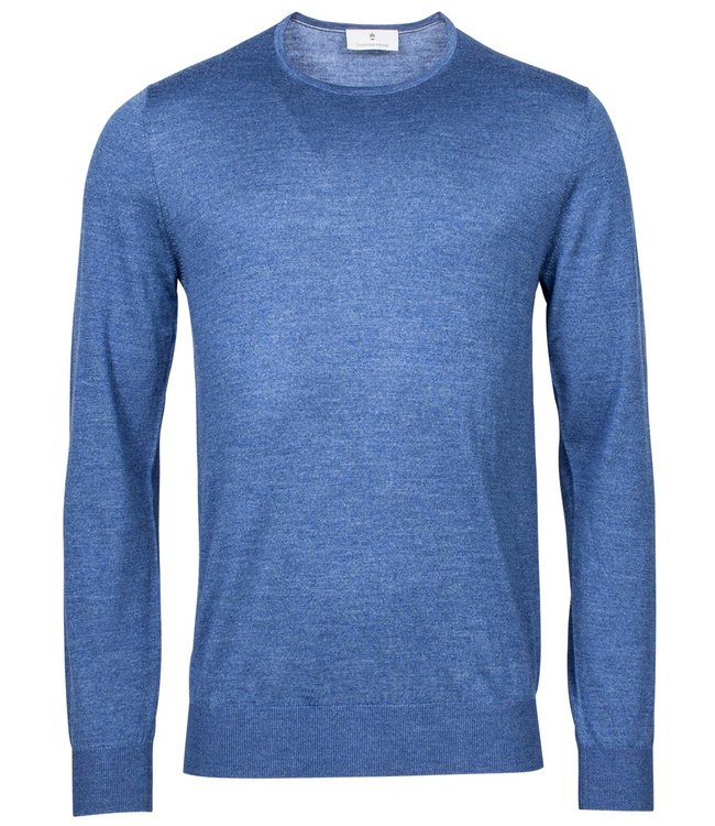 Thomas Maine 1082TM100-65 heren kobaltblauw ronde hals trui 14gg single knit 100 procent merino wool