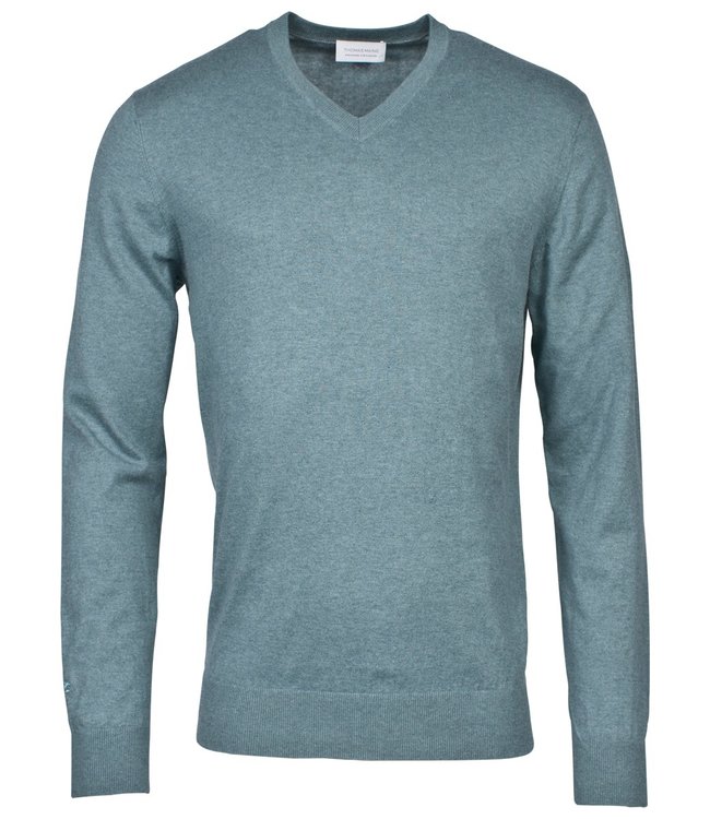Thomas Maine 1081TM700-73 heren petrol groen v-hals trui 5 procent cashmere 95 procent katoen