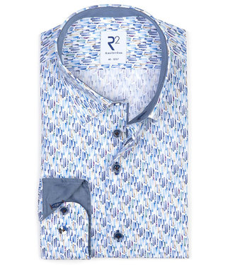 wit grafische print blauw petrol bruin