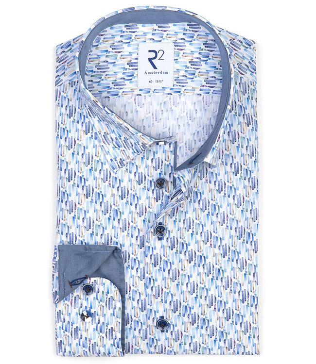 110.HBD.061 014 wit grafische print blauw petrol bruin 1knoops button under