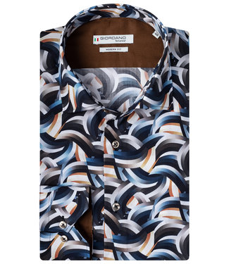 Giordano Tailored zwart wit-beige-blauw grafische wave print